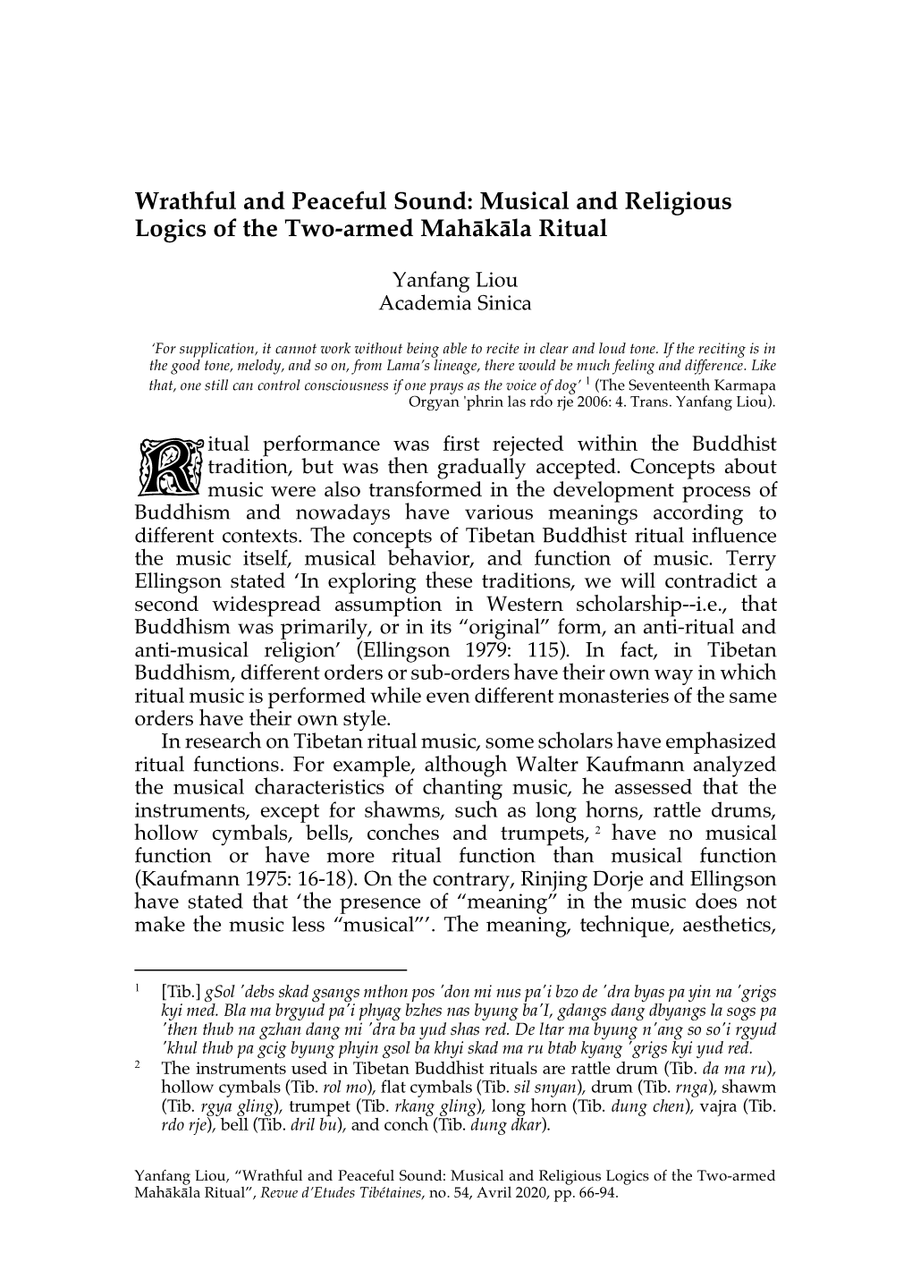 Wrathful and Peaceful Sound: Musical and Religious Logics of the Two-Armed Mahākāla Ritual