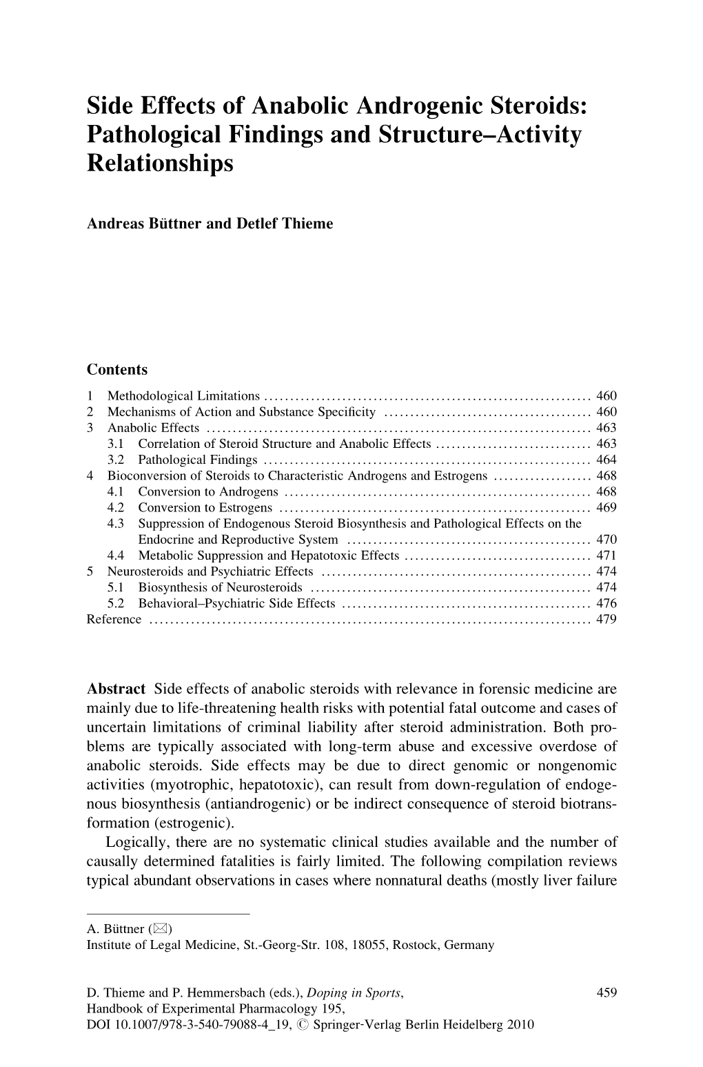 Side Effects of Anabolic Androgenic Steroids: Pathological Findings and Structure–Activity Relationships