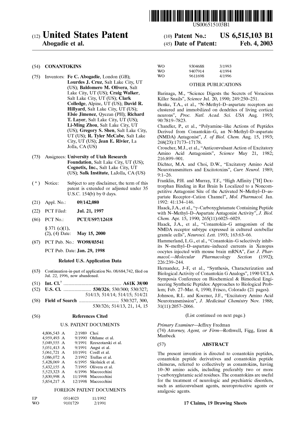 (12) United States Patent (10) Patent No.: US 6,515,103 B1 Abogadie Et Al