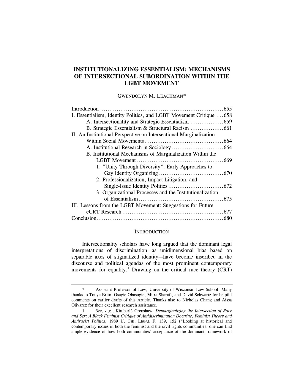 Mechanisms of Intersectional Subordination Within the Lgbt Movement