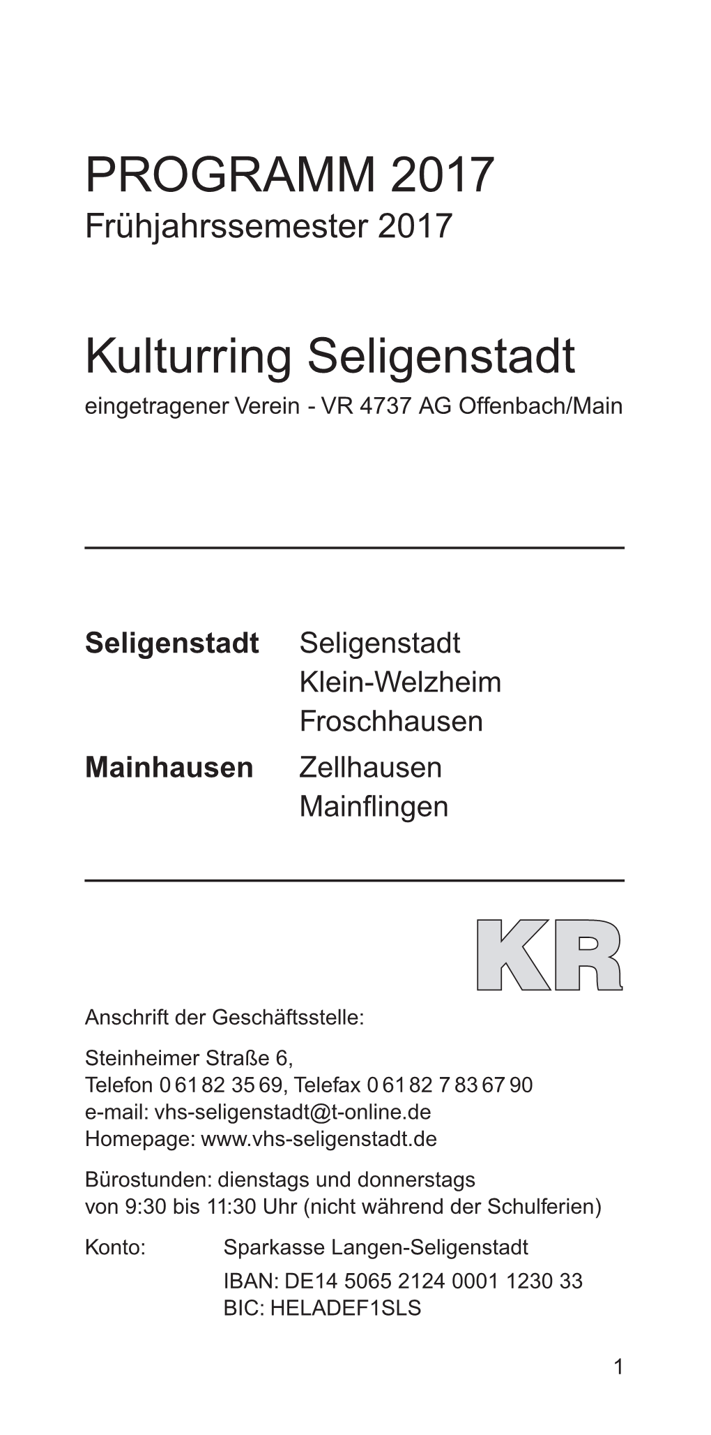 PROGRAMM 2017 Kulturring Seligenstadt