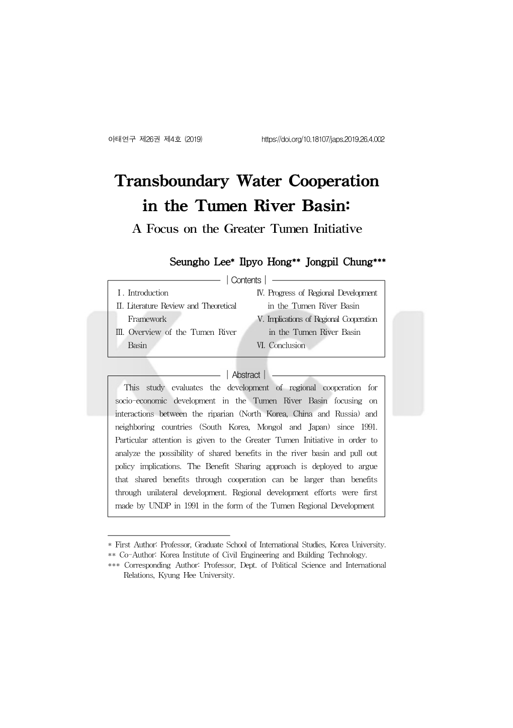 Transboundary Water Cooperation in the Tumen River Basin: a Focus on the Greater Tumen Initiative