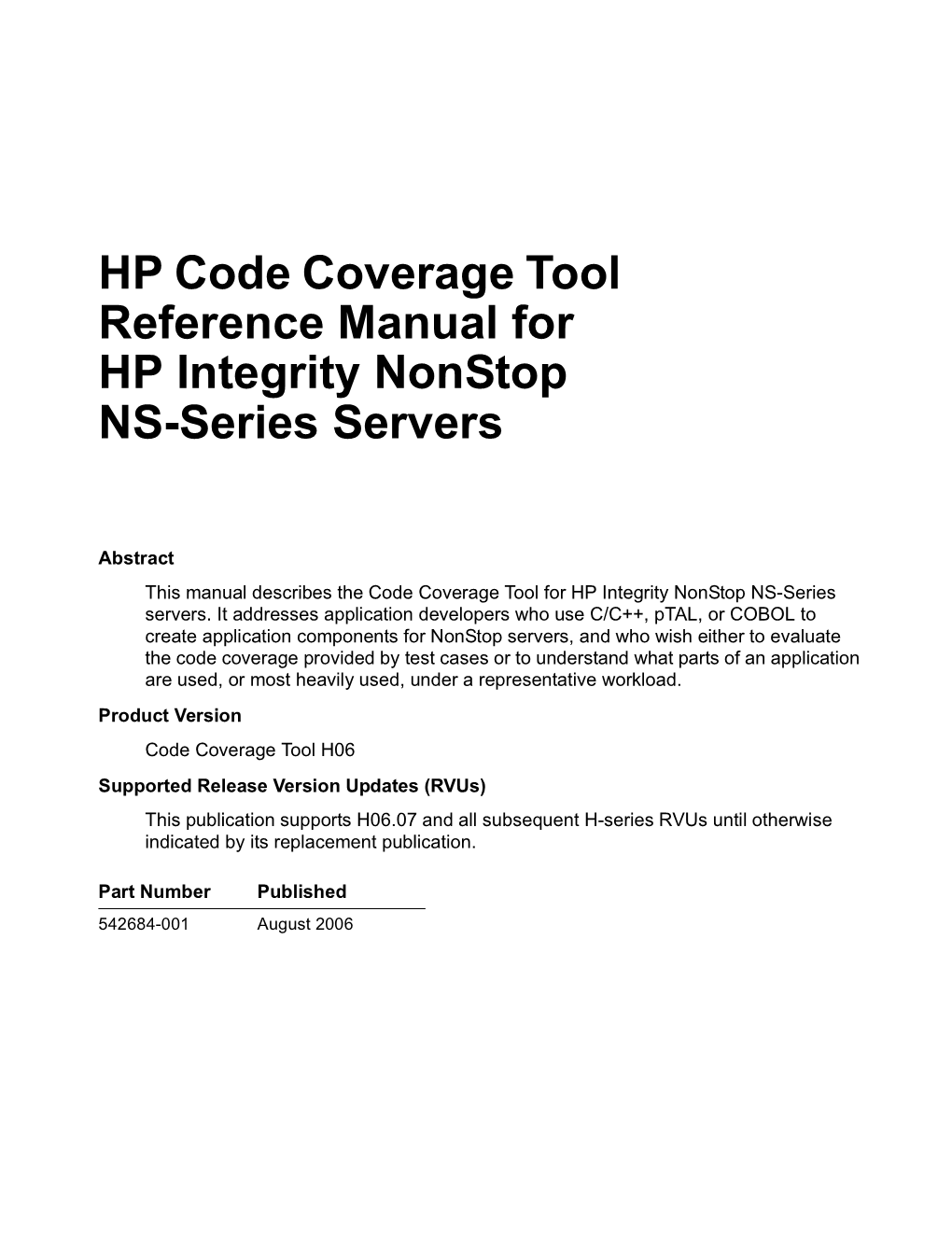 Code Coverage Tool Reference Manual for HP Integrity Nonstop NS-Series Servers