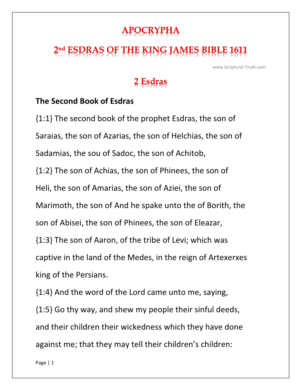 APOCRYPHA 2Nd ESDRAS of the KING JAMES BIBLE 1611