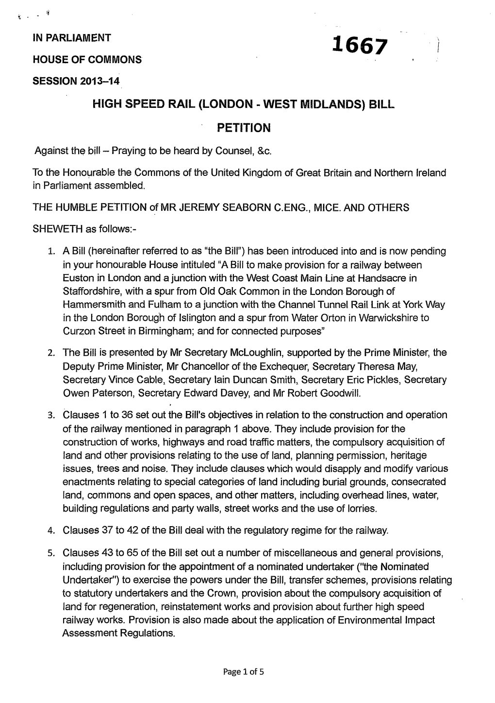 High Speed Rail (London - West Wiidlands) Bill Petition