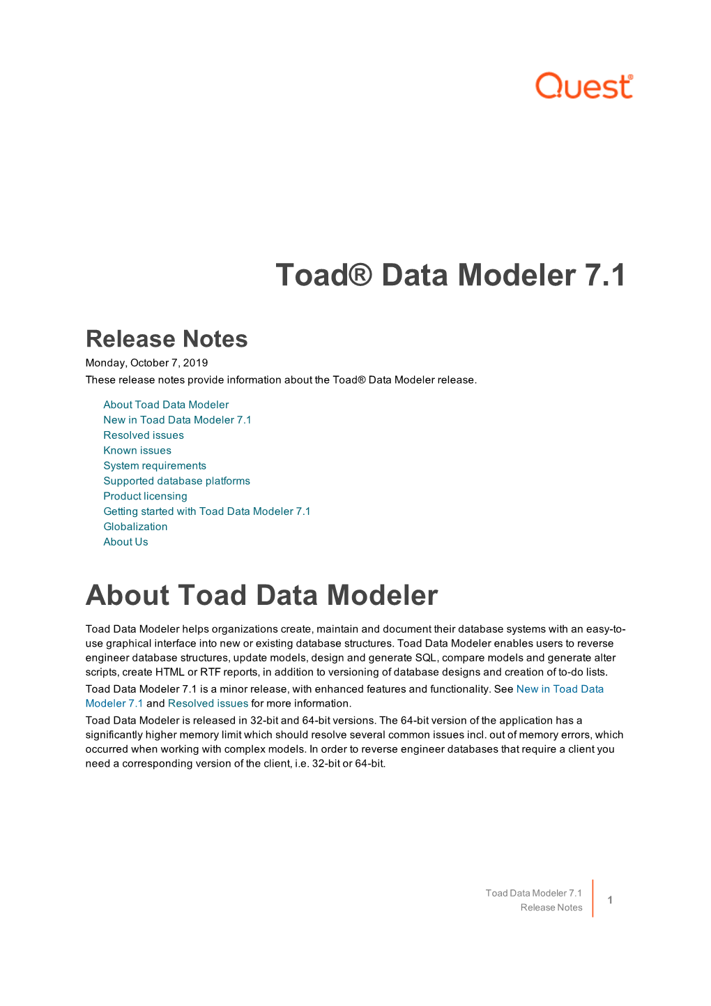 Toad® Data Modeler 7.1