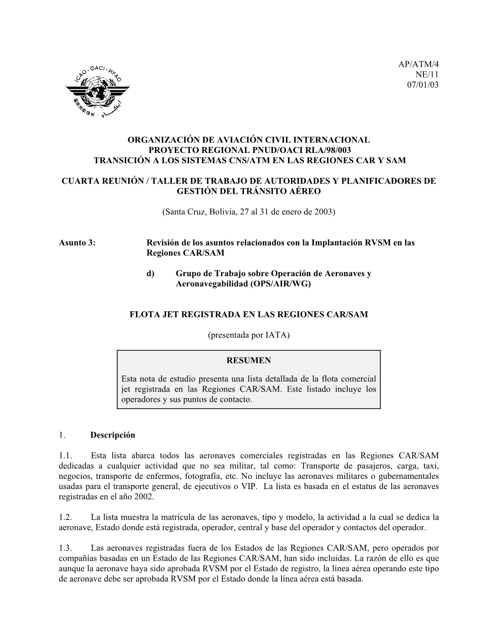 Ap/Atm/4 Ne/11 07/01/03 Organización De Aviación