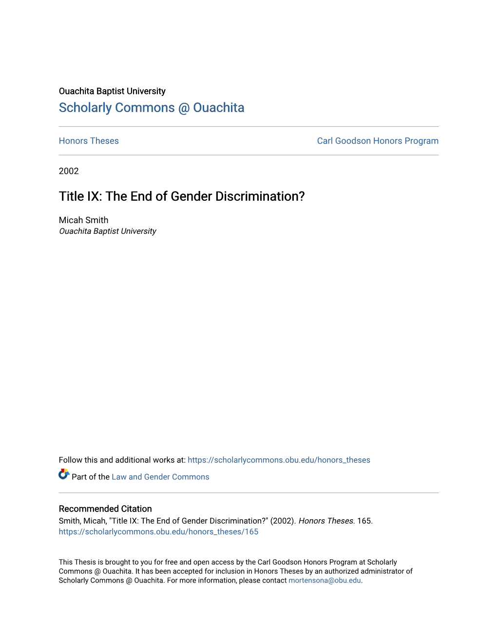 Title IX: the End of Gender Discrimination?