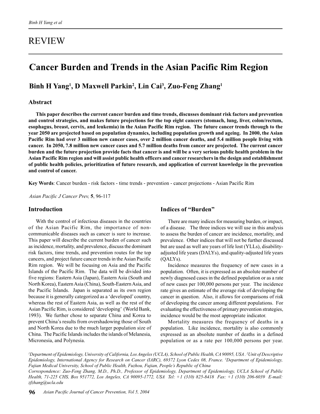 REVIEW Cancer Burden and Trends in the Asian Pacific Rim Region