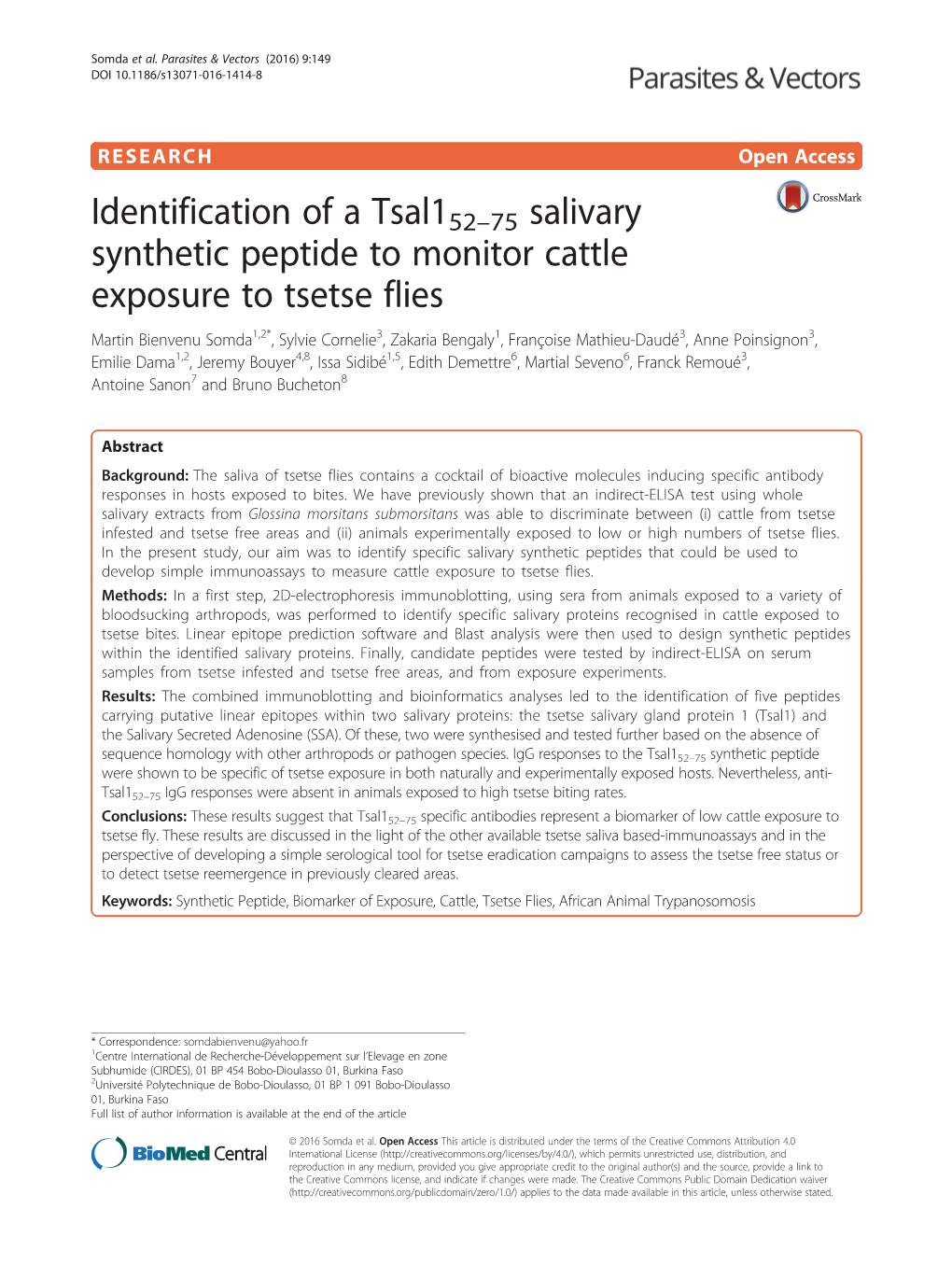 Identification of a Tsal152–75 Salivary Synthetic Peptide to Monitor Cattle