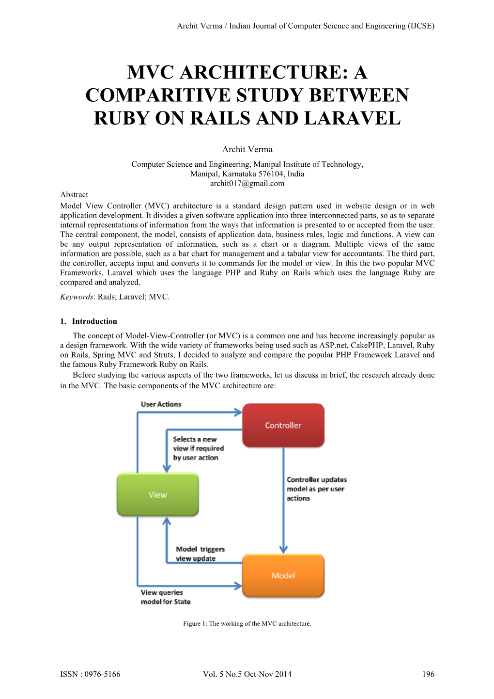 Mvc Architecture: a Comparitive Study Between Ruby on Rails and Laravel