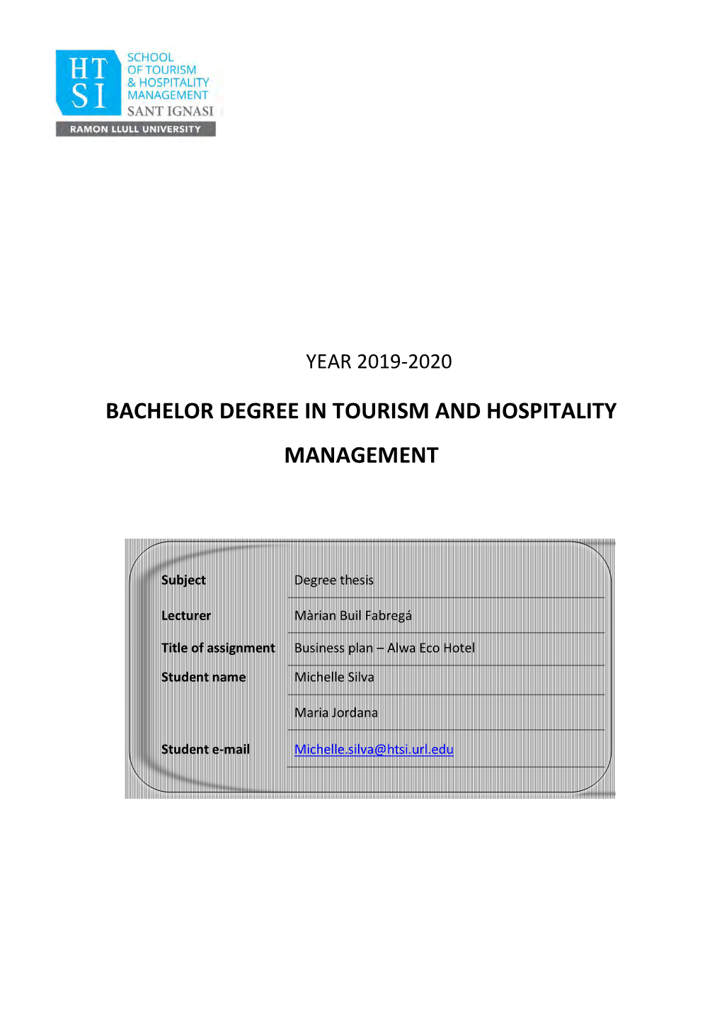 Bachelor Degree in Tourism and Hospitality Management