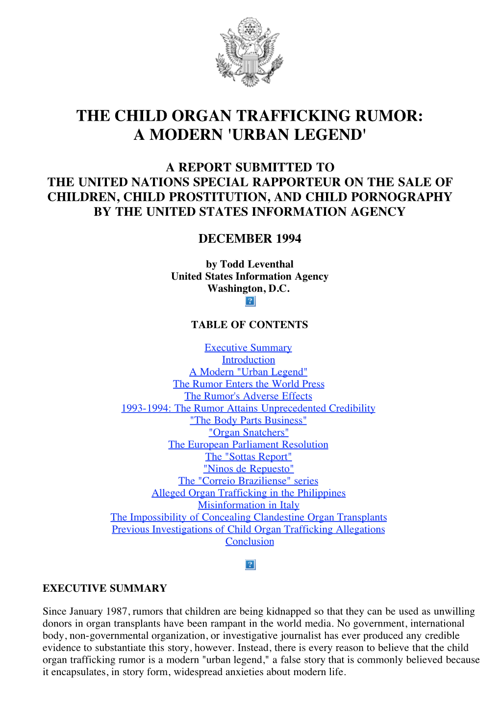 The Child Organ Trafficking Rumor: a Modern 'Urban Legend'