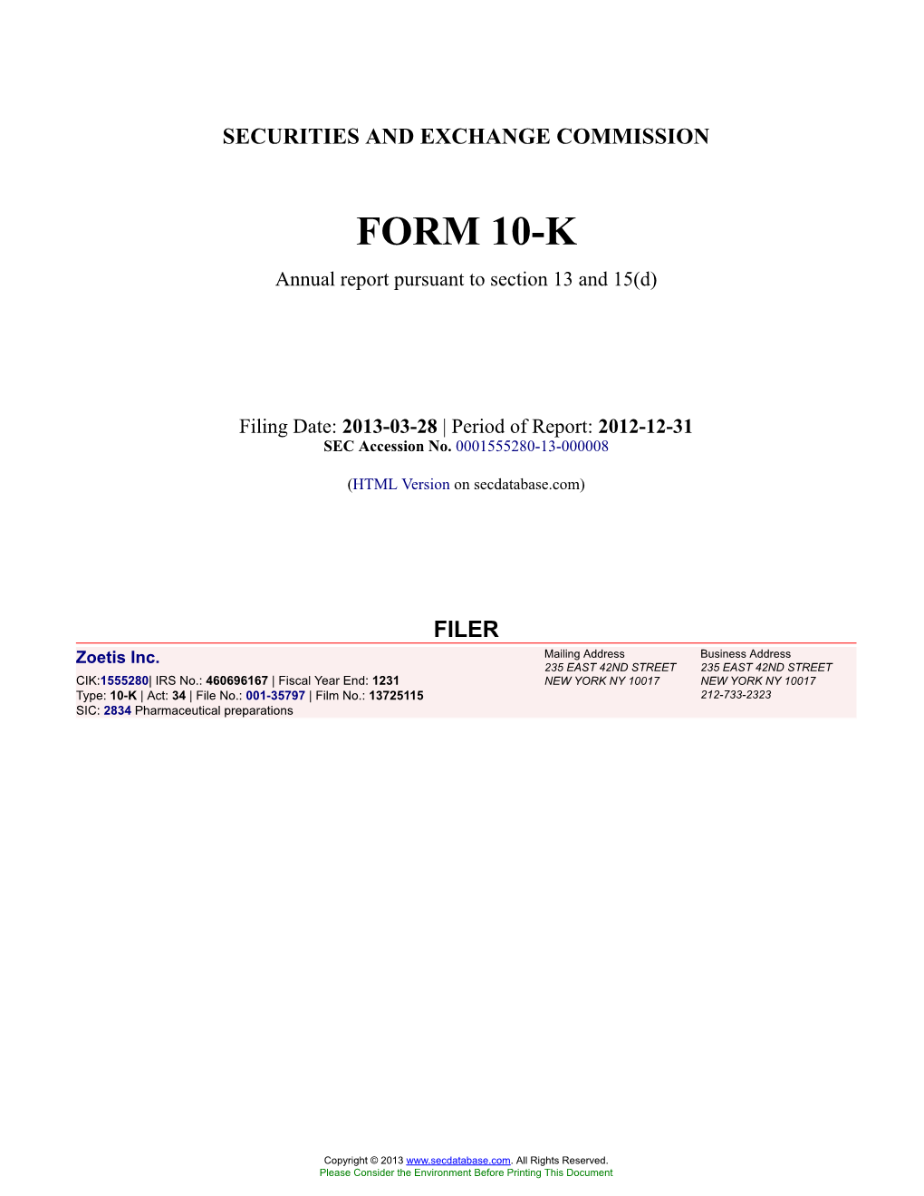 Zoetis Inc. Form 10-K Annual Report Filed 2013-03-28