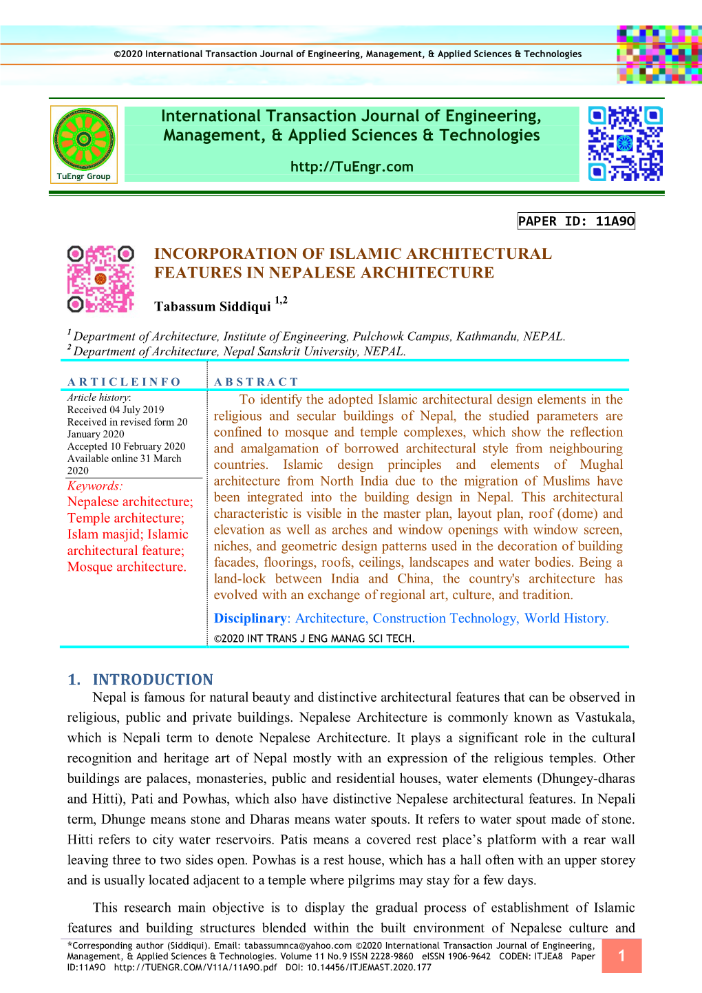 Incorporation of Islamic Architectural Features in Nepalese Architecture