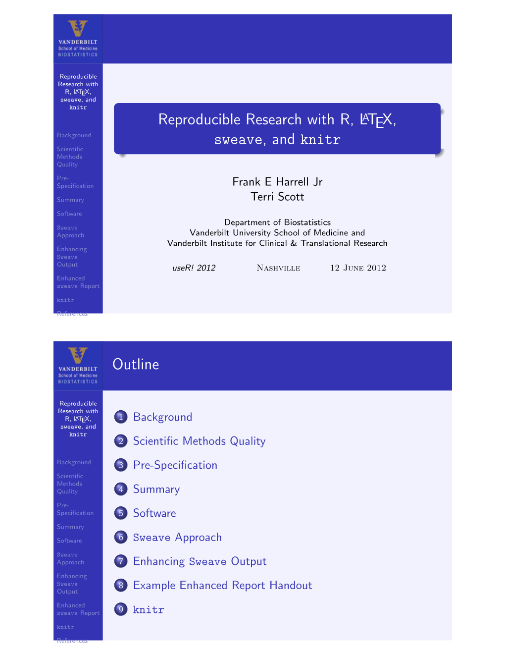 Reproducible Research with R, LATEX, Sweave, and Knitr Outline