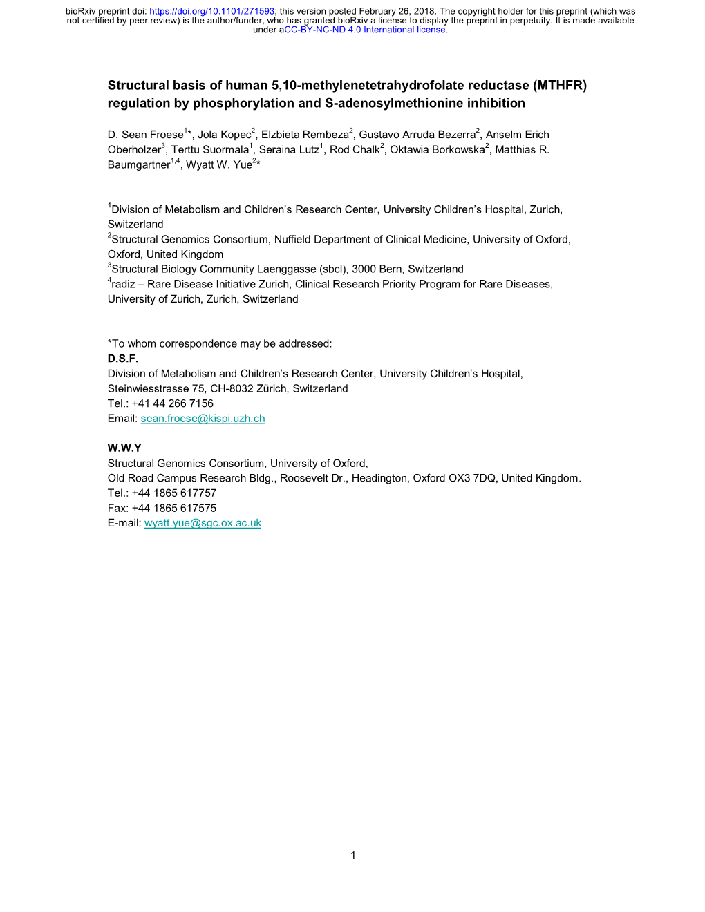 Structural Basis of Human 5,10-Methylenetetrahydrofolate Reductase (MTHFR) Regulation by Phosphorylation and S-Adenosylmethionine Inhibition