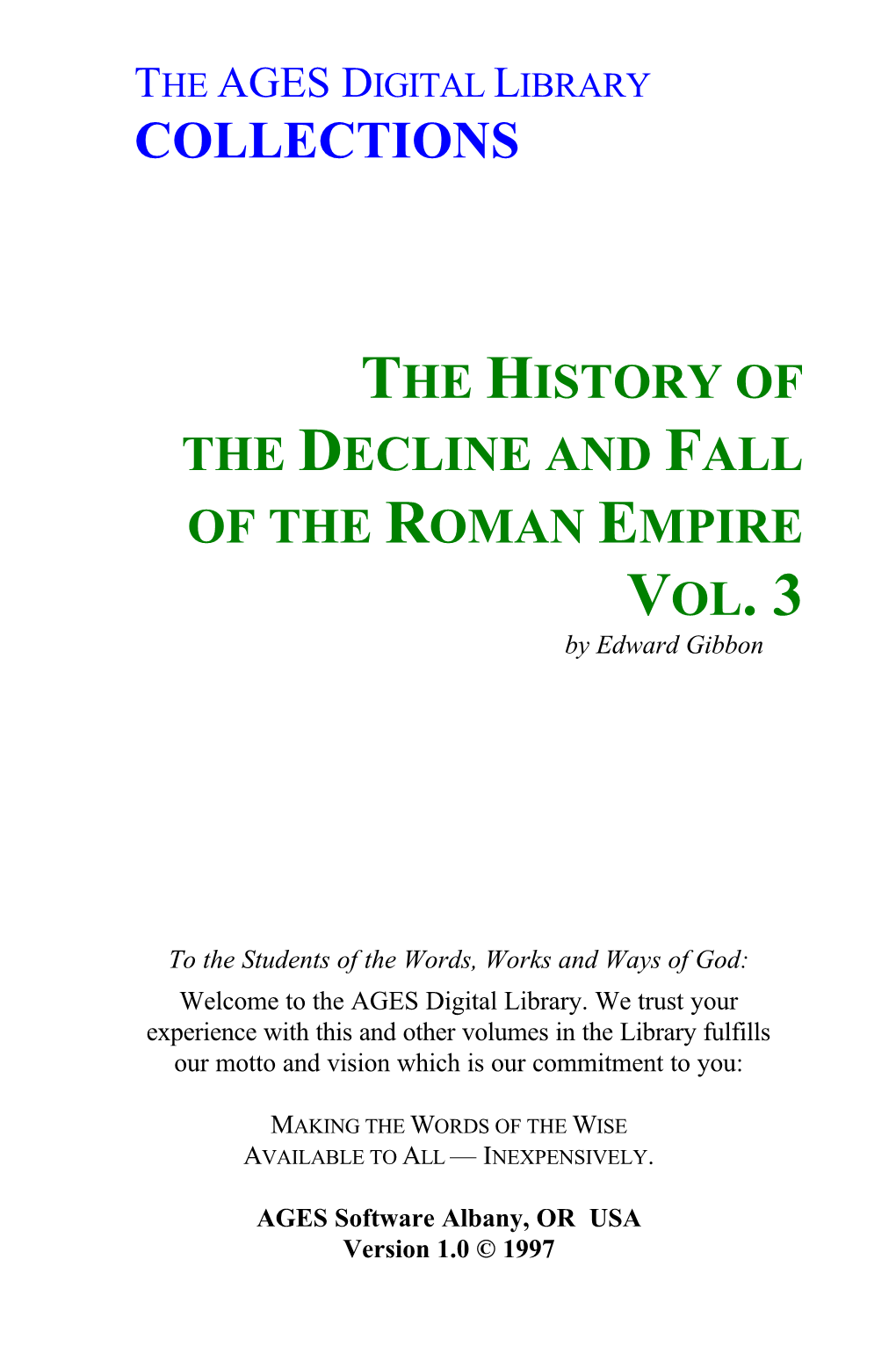 History of Fall of Roman Empire Volume 3