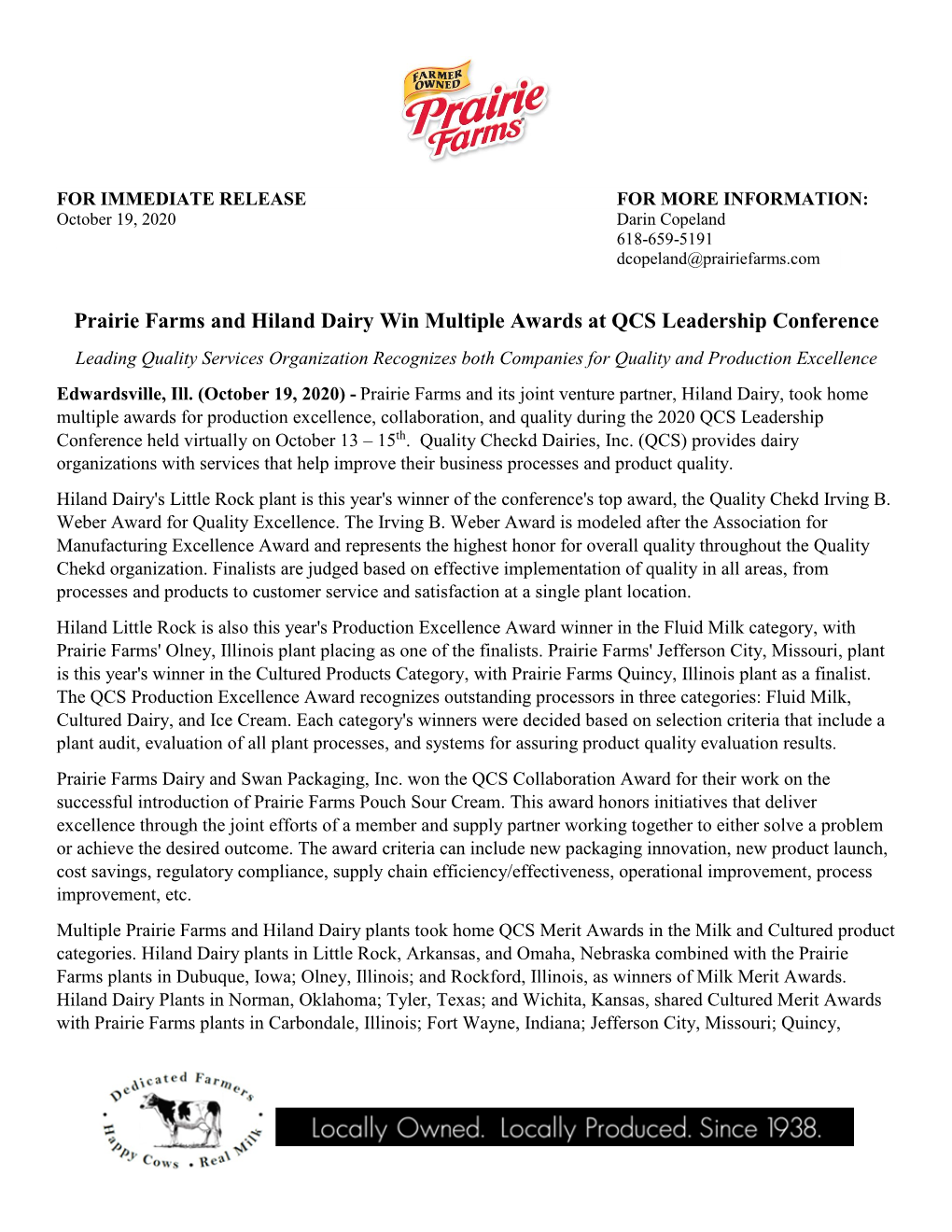 Prairie Farms and Hiland Dairy Win Multiple Awards at QCS Leadership
