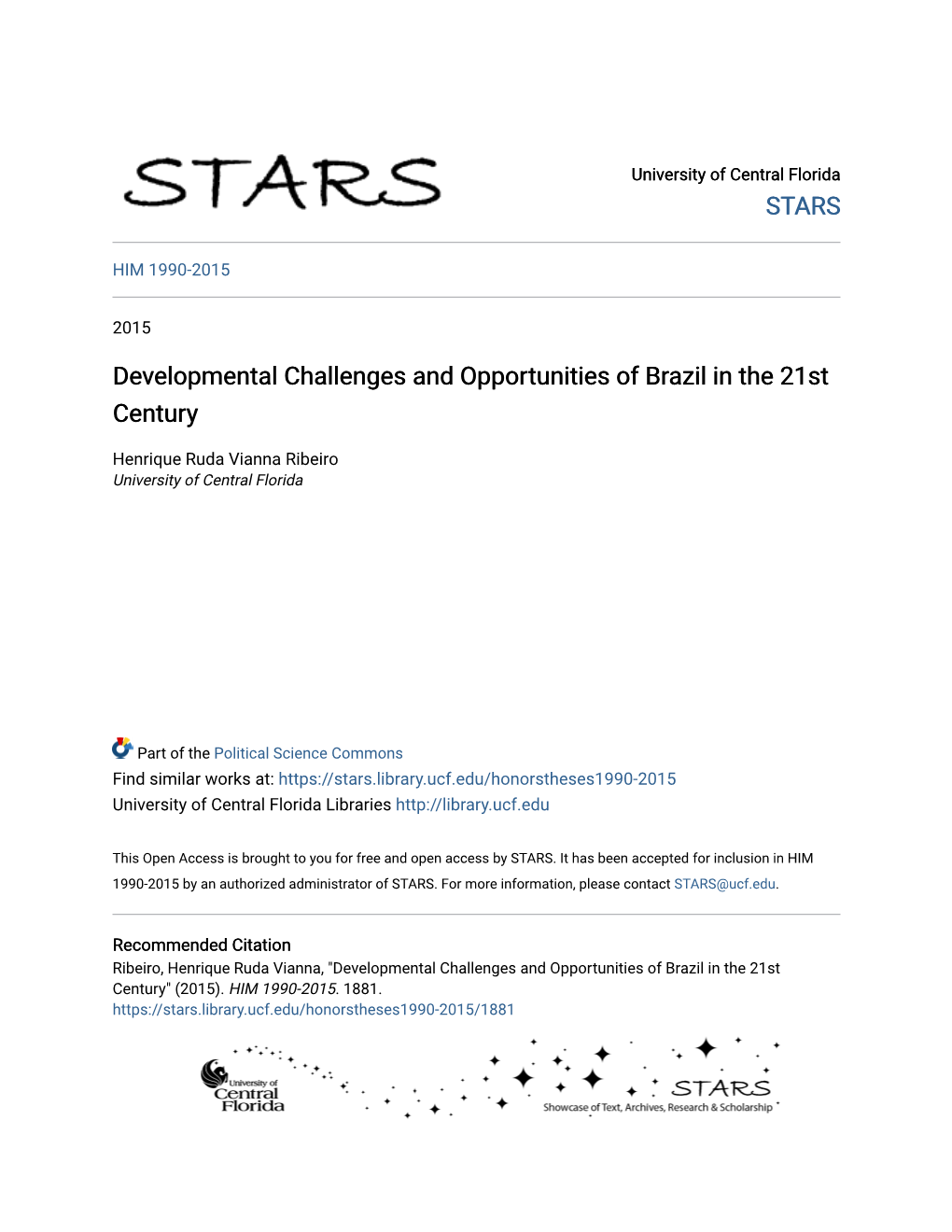 Developmental Challenges and Opportunities of Brazil in the 21St Century