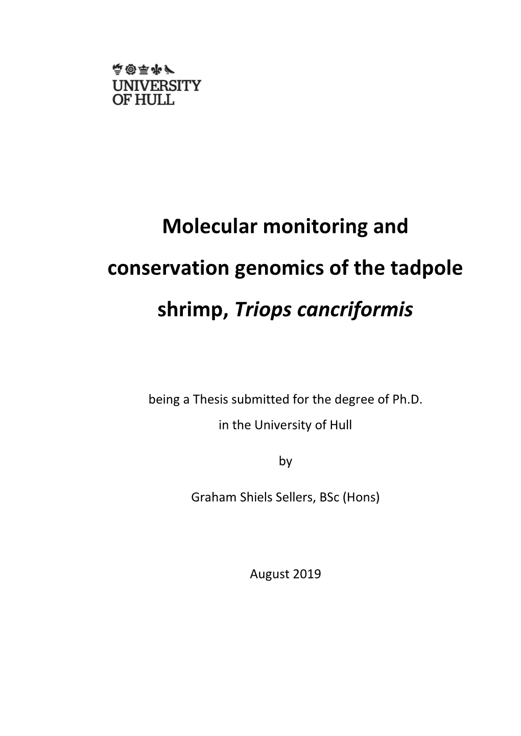 Molecular Monitoring and Conservation Genomics of the Tadpole Shrimp, Triops Cancriformis