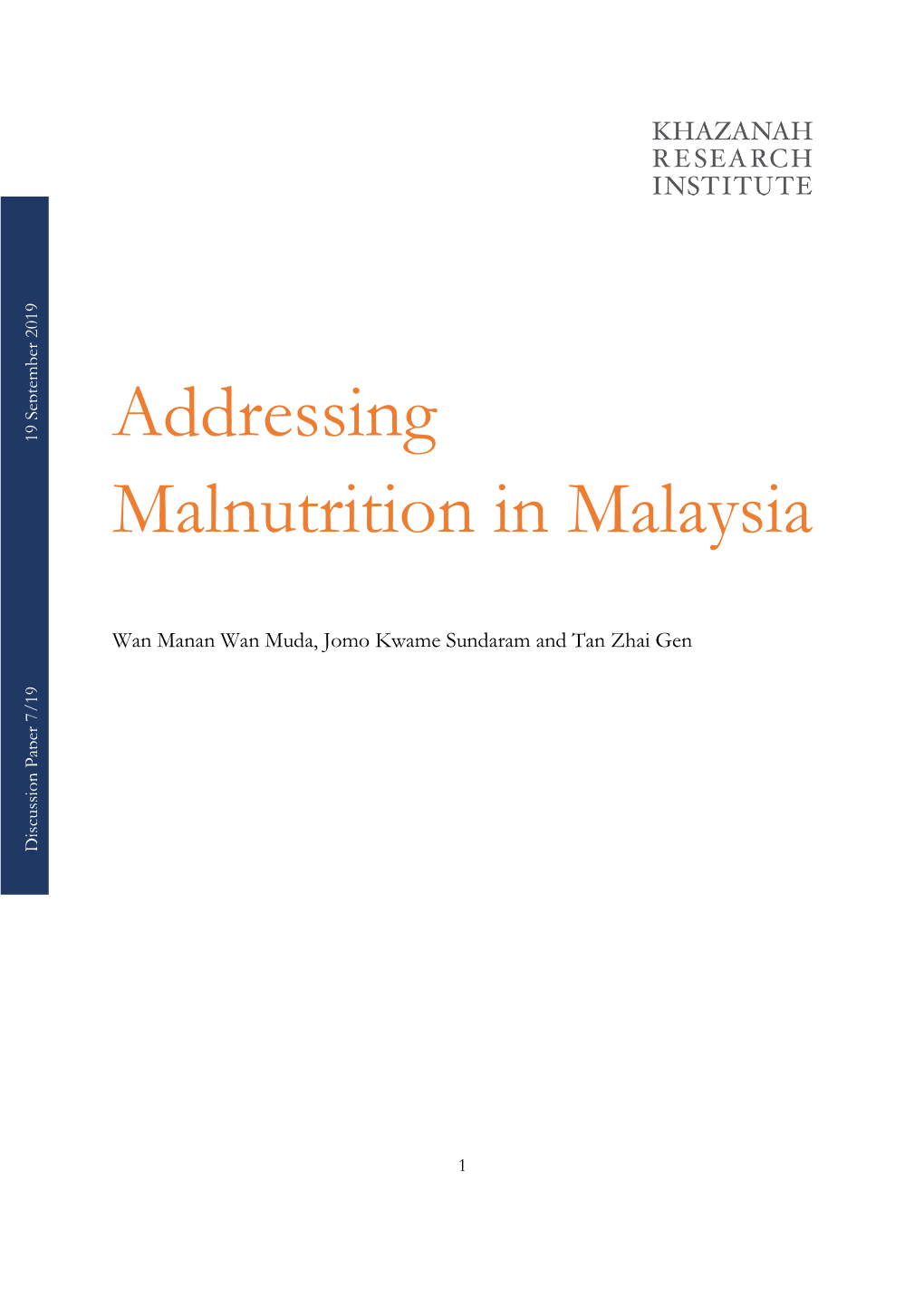 Discussion Paper Addressing Malnutrition in Malaysia