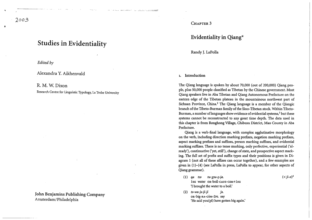 Studies in Evidentiality Randy J