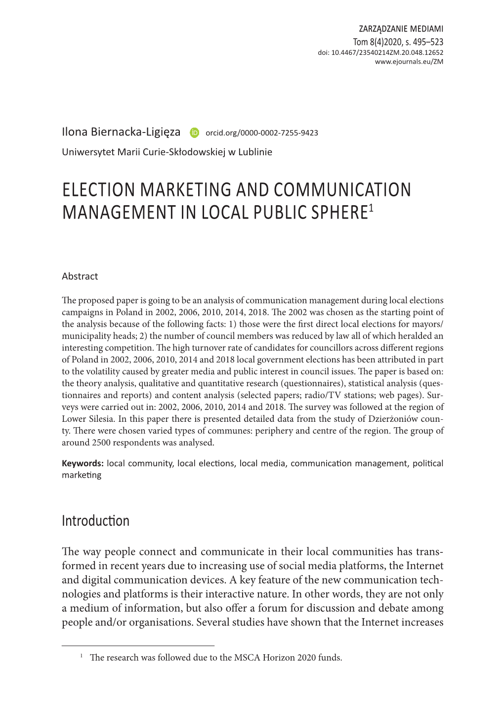 Election Marketing and Communication Management in Local Public Sphere1