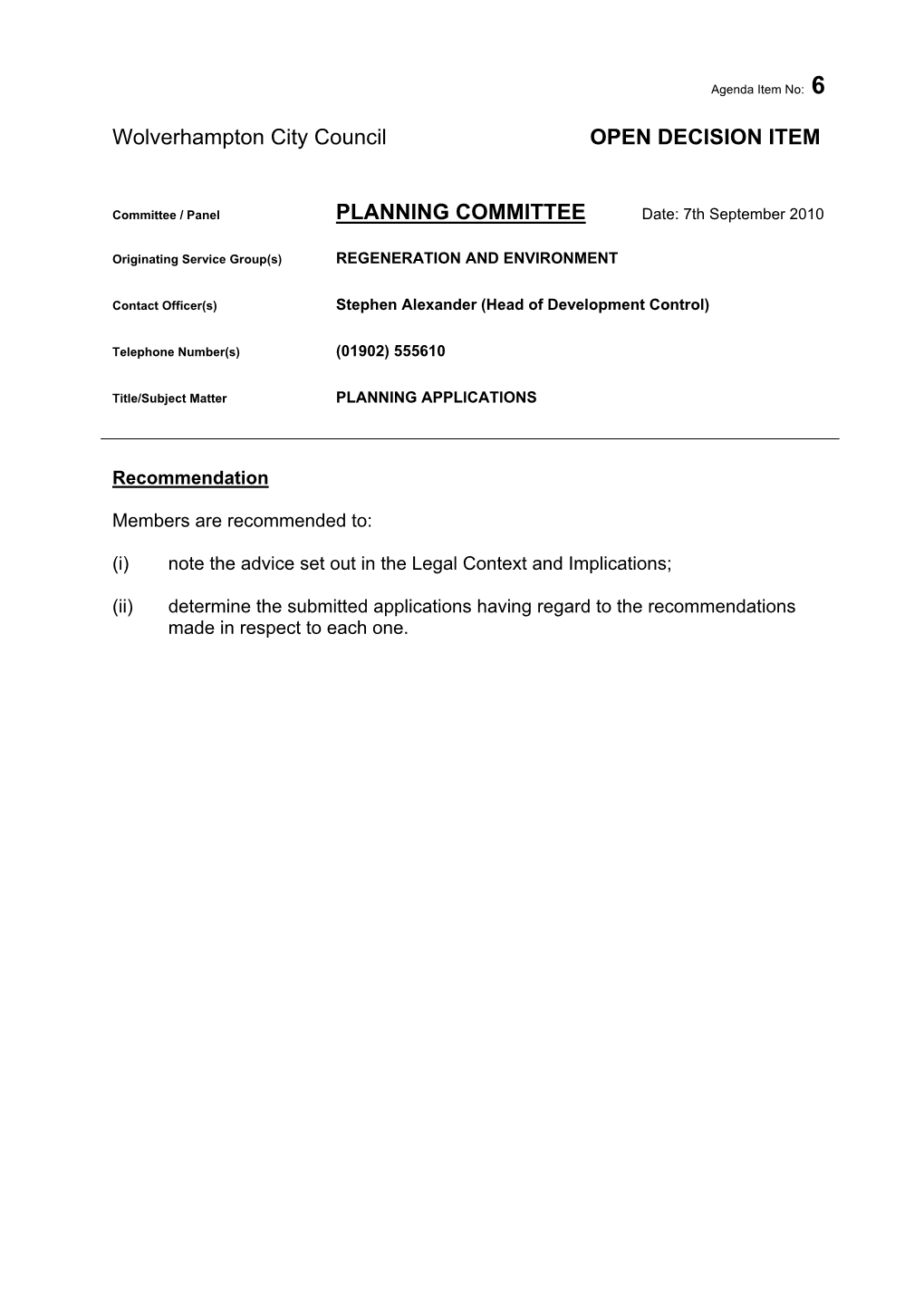 Schedule of Planning Applications