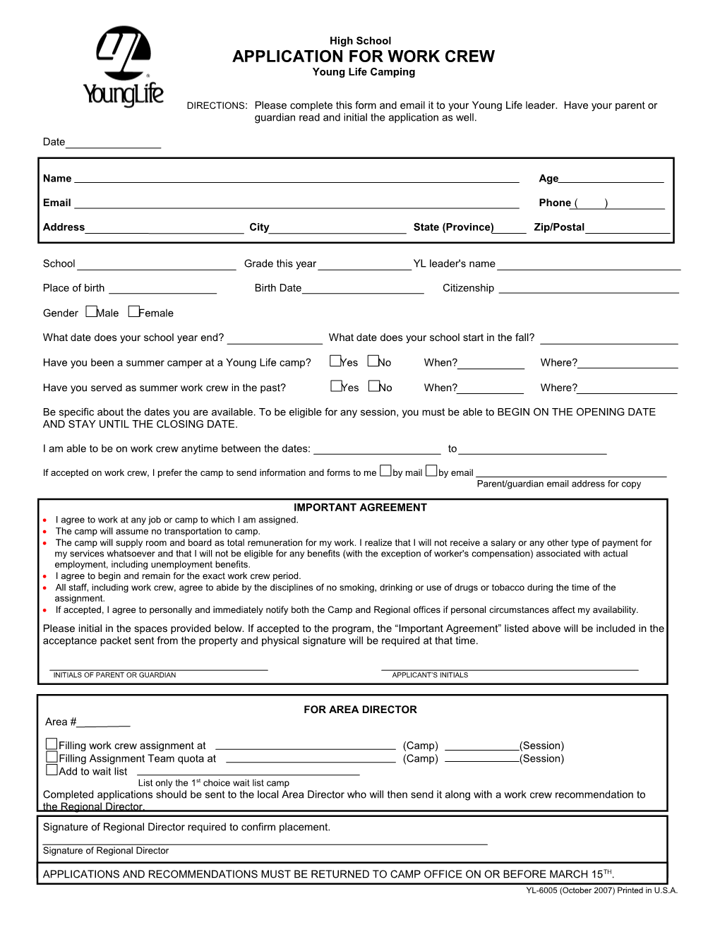 Application for Work Crew