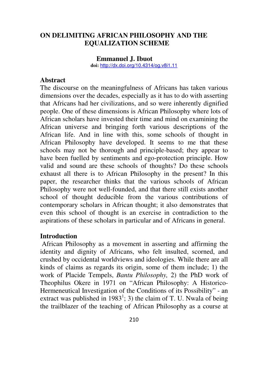 On Delimiting African Philosophy and the Equalization Scheme