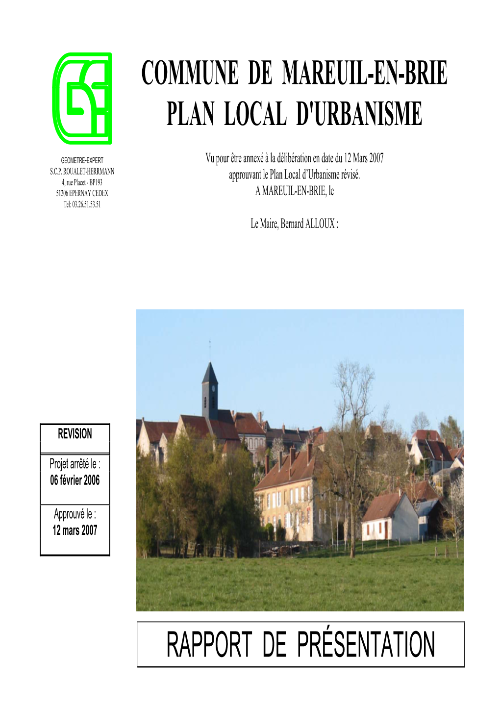 Commune De Mareuil-En-Brie Plan Local D'urbanisme