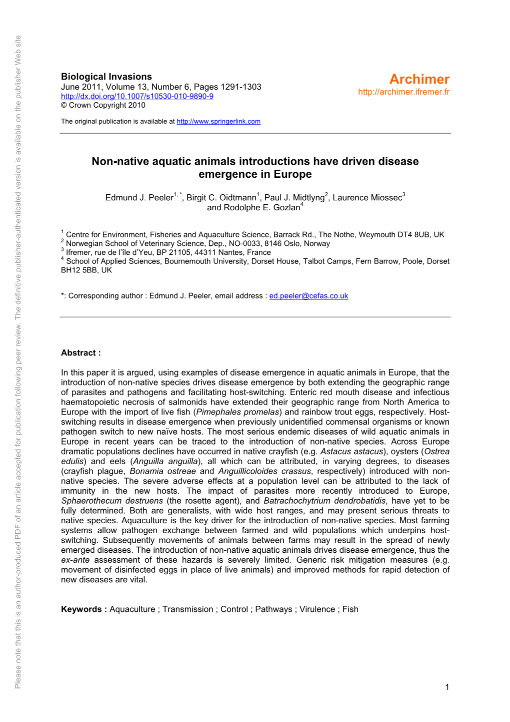 Non-Native Aquatic Animals Introductions Have Driven Disease