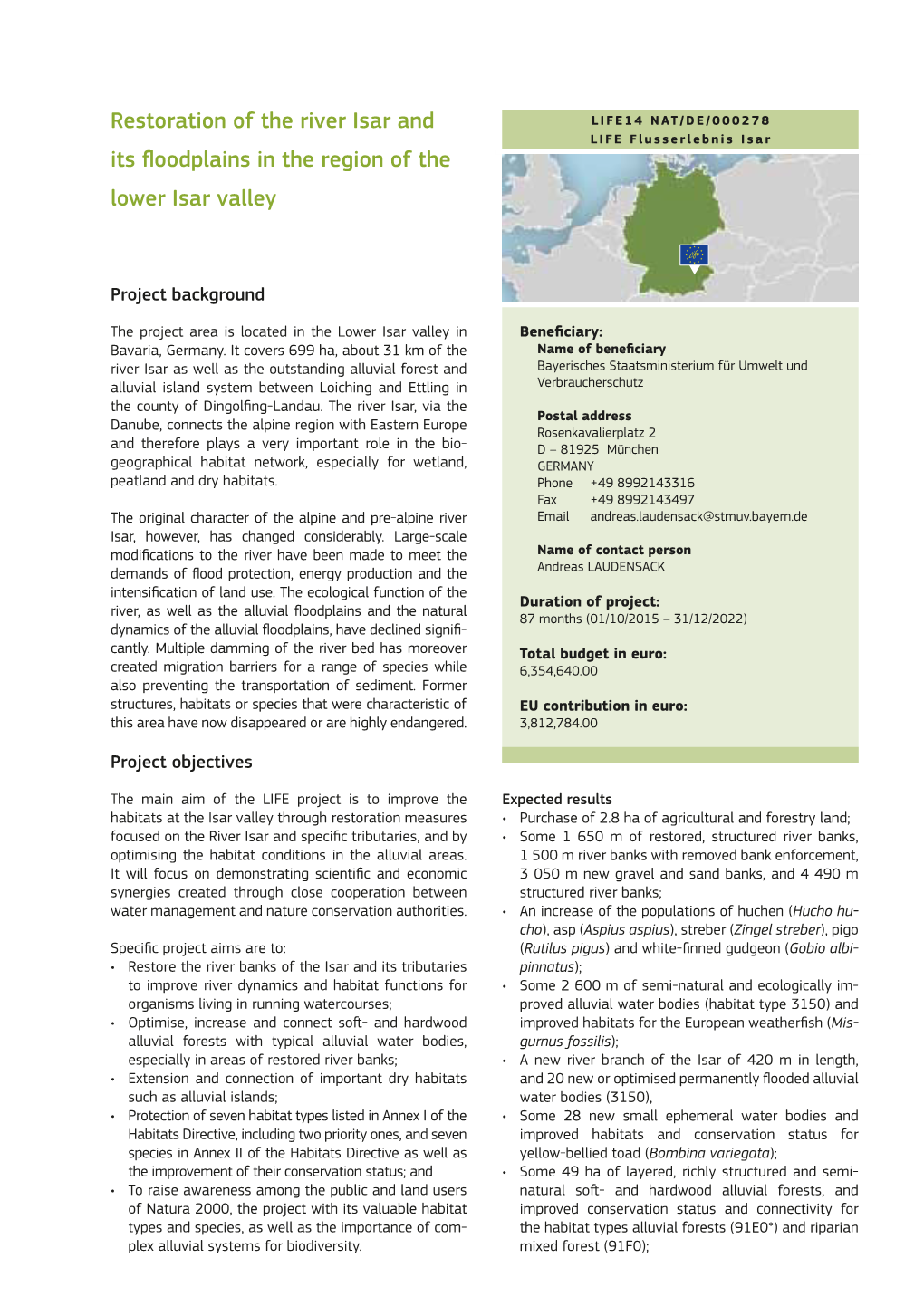 Restoration of the River Isar and Its Floodplains in the Region of The