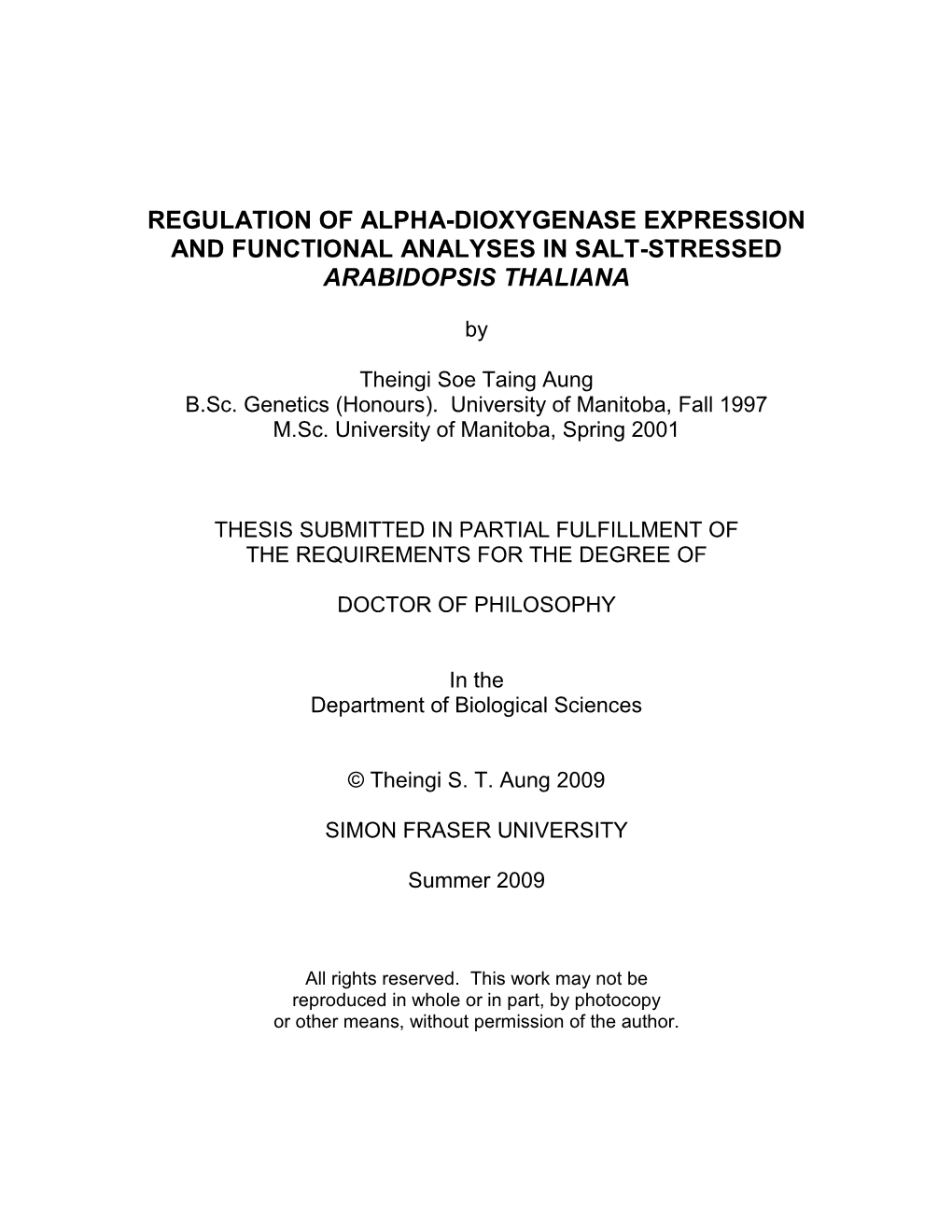 Regulation of Alpha-Dioxygenase Expression and Functional Analyses in Salt-Stressed Arabidopsis Thaliana