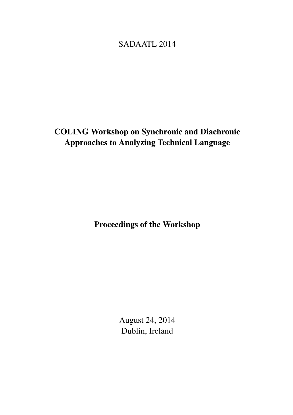 Proceedings of the COLING Workshop On