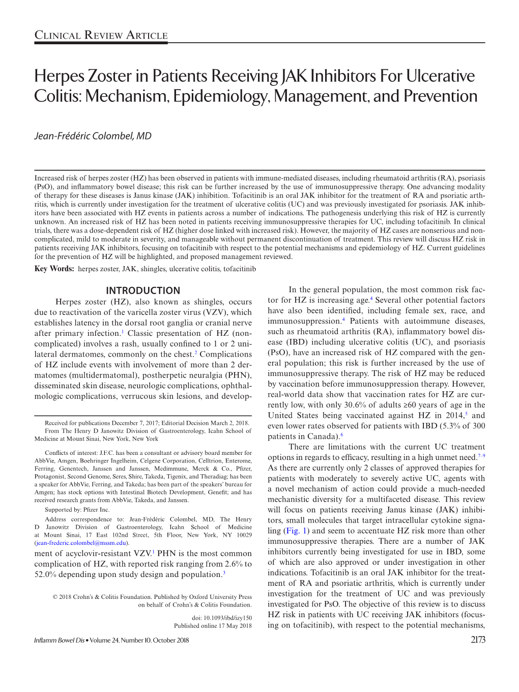 Herpes Zoster in Patients Receiving JAK Inhibitors for Ulcerative Colitis: Mechanism, Epidemiology, Management, and Prevention