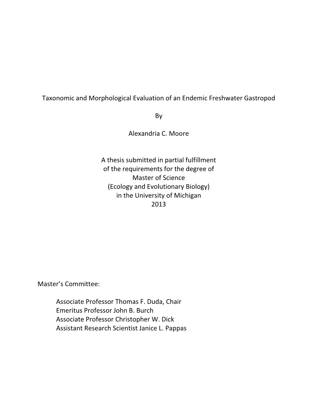 Taxonomic and Morphological Evaluation of an Endemic Freshwater Gastropod