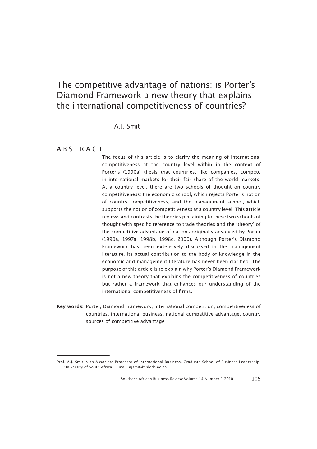 The Competitive Advantage of Nations: Is Porter's Diamond