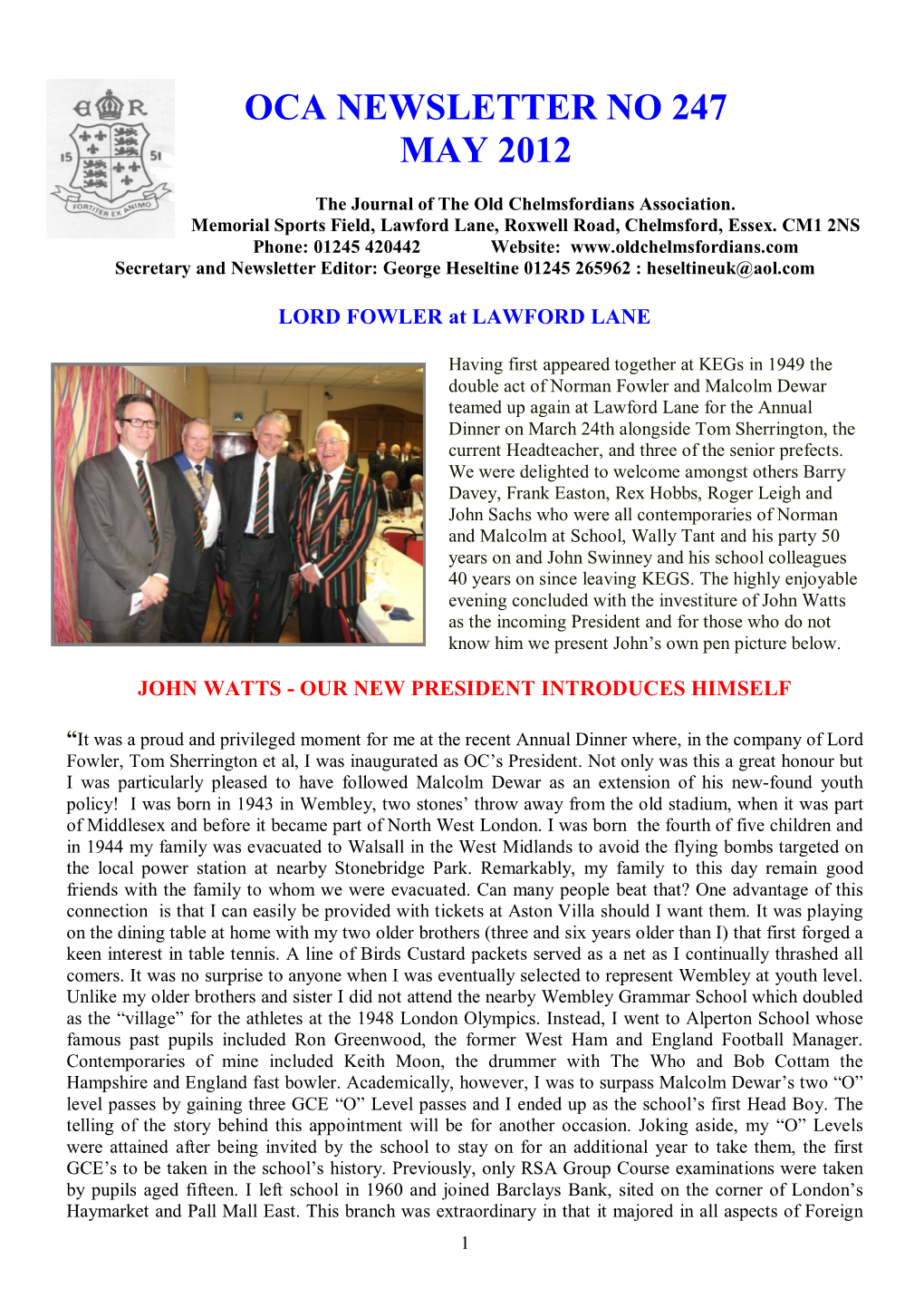 Oca Newsletter No 247 May 2012