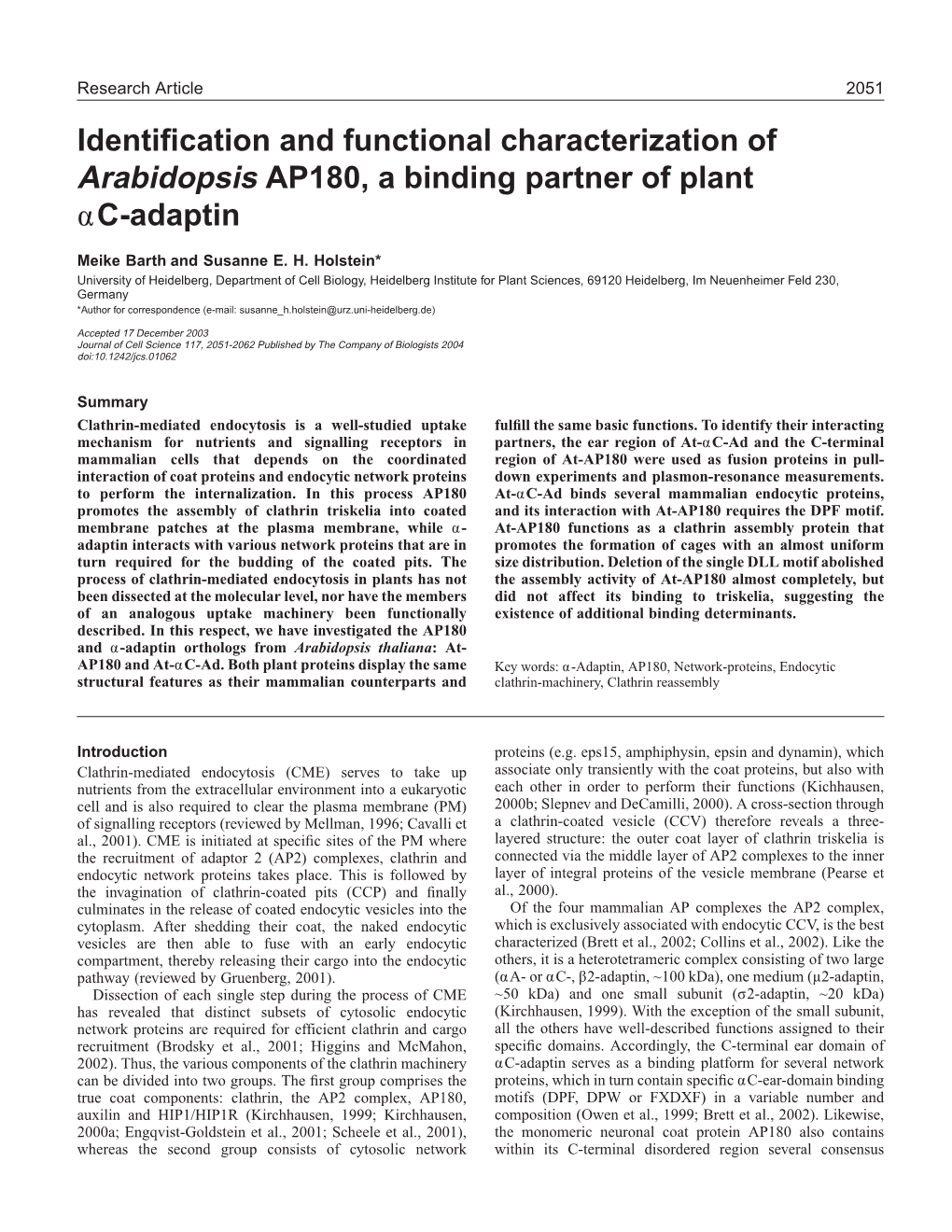 Identification and Functional Characterization of Arabidopsis