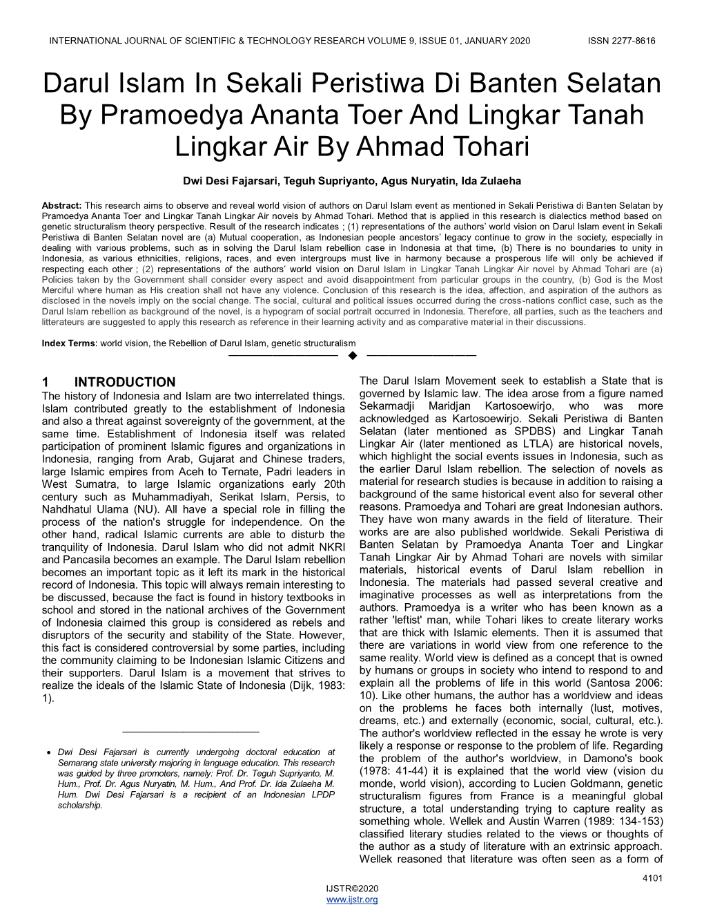 Darul Islam in Sekali Peristiwa Di Banten Selatan by Pramoedya Ananta Toer and Lingkar Tanah Lingkar Air by Ahmad Tohari