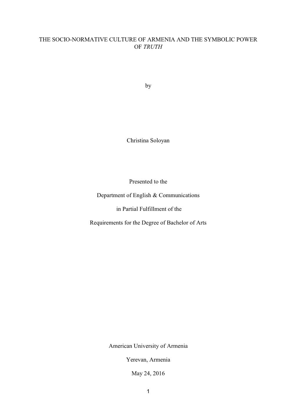 The Socio-Normative Culture of Armenia and the Symbolic Power of Truth