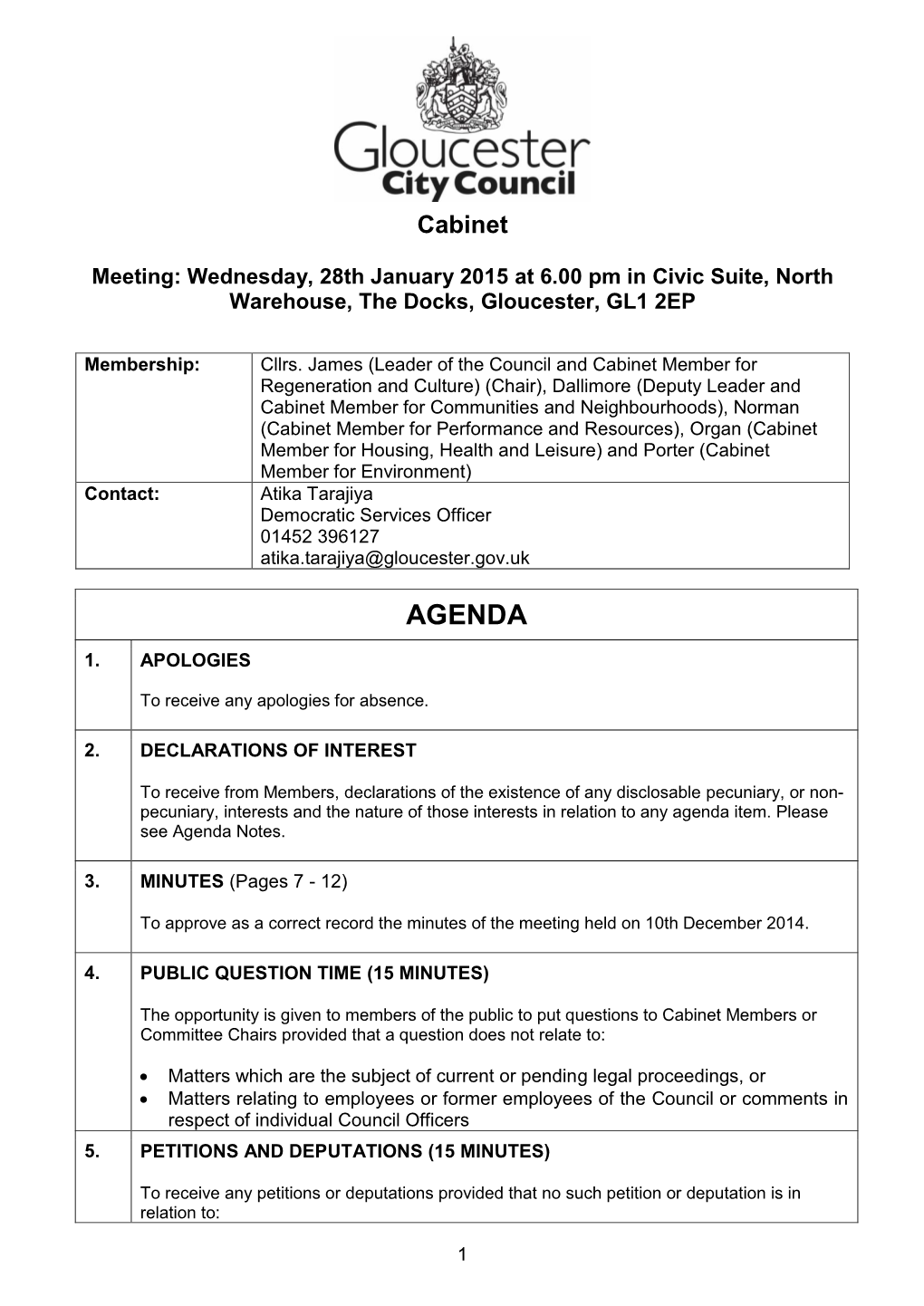 (Public Pack)Agenda Document for Cabinet, 28/01/2015 18:00