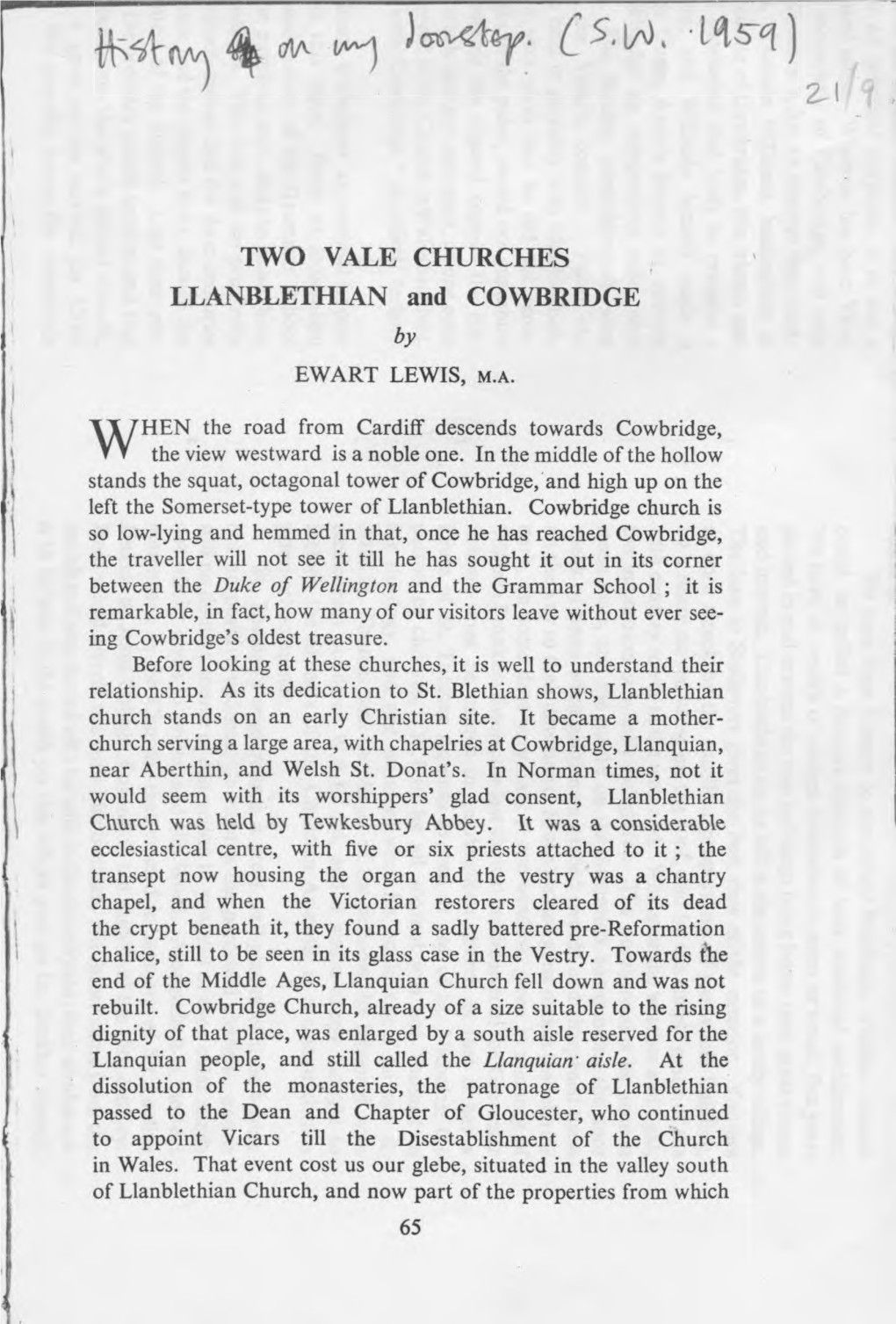 Zl TWO VALE CHURCHES LLANBLETHIAN and COWBRIDGE