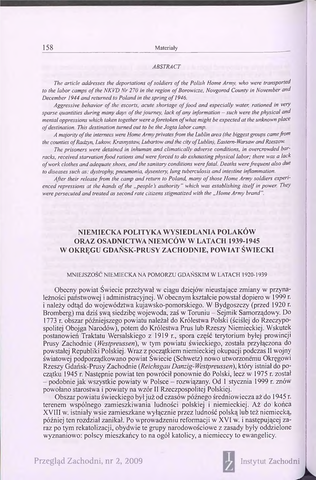 158 Przegląd Zachodni, Nr 2, 2009 Instytut Zachodni^^