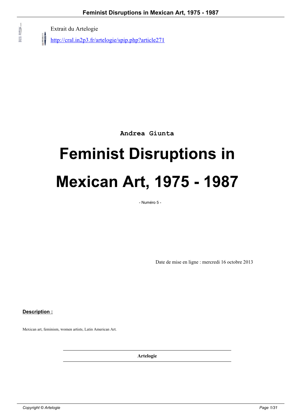 Feminist Disruptions in Mexican Art, 1975 - 1987