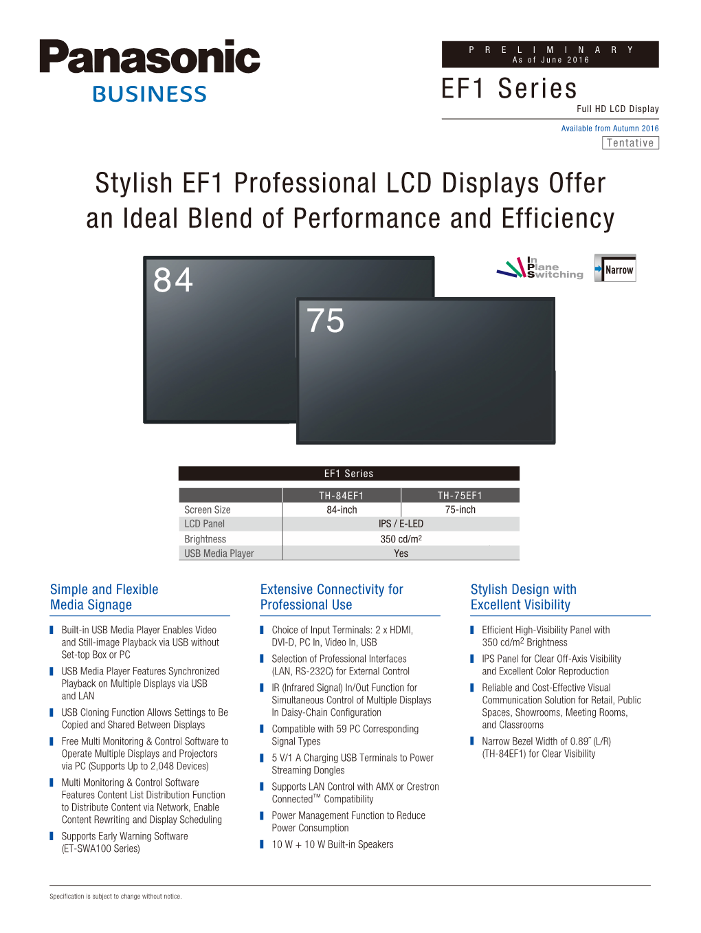 EF1 Series Stylish EF1 Professional LCD Displays Offer an Ideal