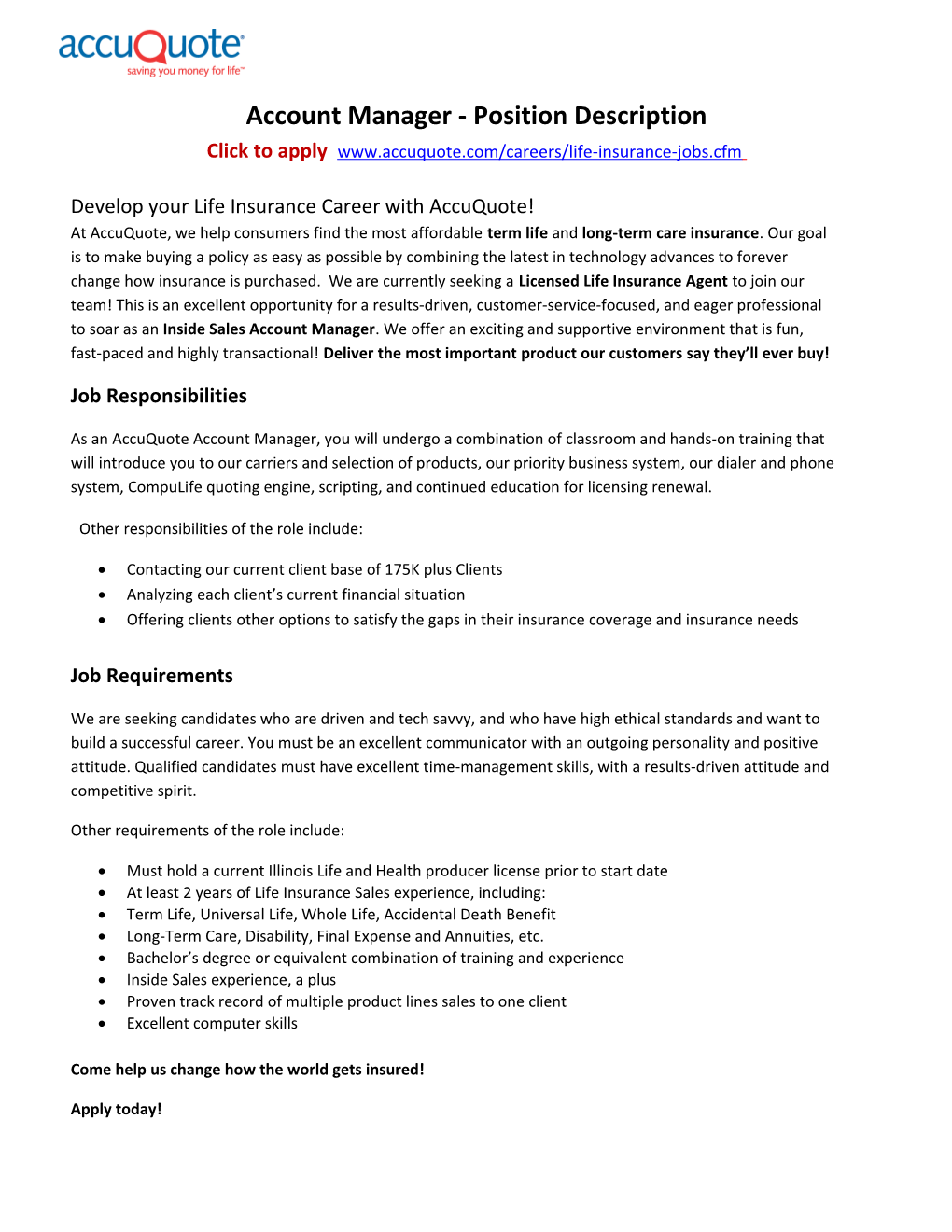 Account Manager - Position Description