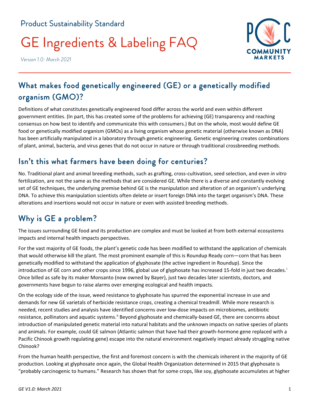 GE Ingredient and Labeling Standard for More Details